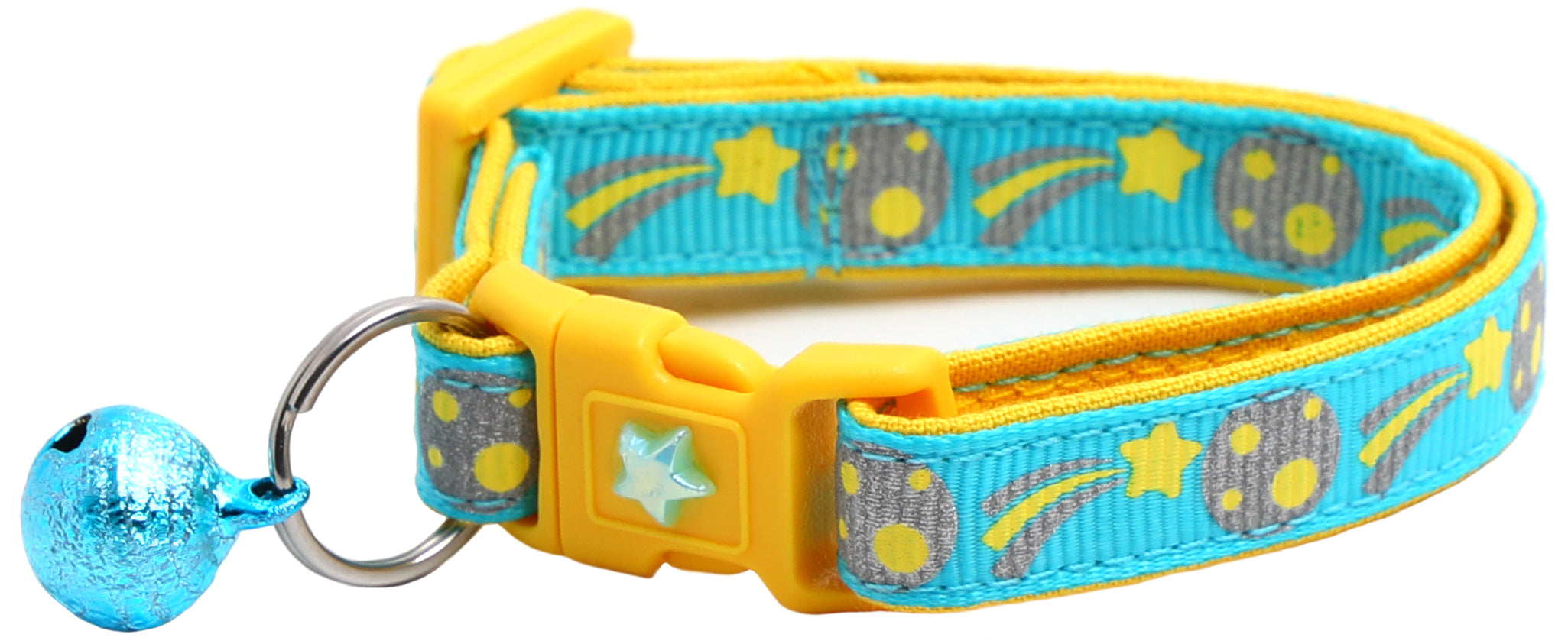 Shooting Stars Reflective Cat Collar showcasing reflective elements and reinforced cotton material, designed for safety and style.